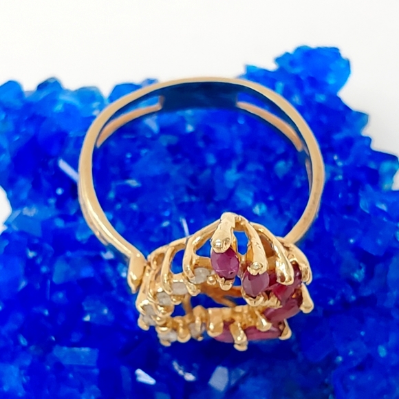Heart 14k Yellow Gold Ring Diamond & Sapphires Ring 4 gram SZ -7 resizable - Picture 10 of 15